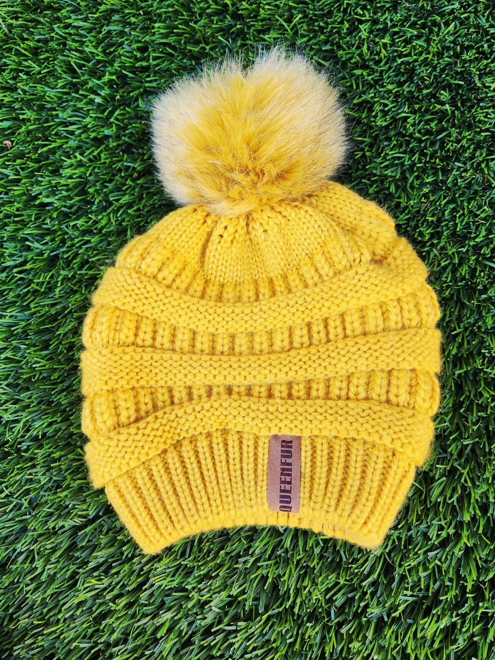 Yellow Knit Pom Beanie - Cozy Winter Hat
